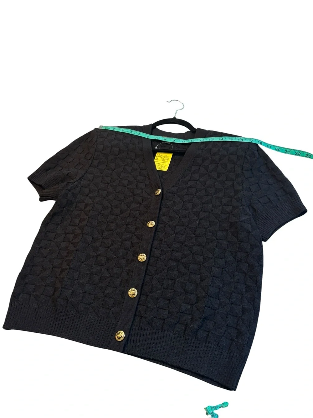 St. John Black Textured Short-Sleeve Button Cardigan with Gold Buttons - Picture 2 of 8